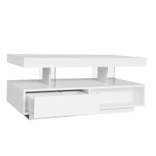 (White, 95 x 50 x 42,5cm) Table basse avec 2 tiroirs et niches de rangement pour salon