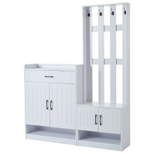 Ensemble meuble entrée blanc 3-en-1 140.6x32x180cm porte-manteaux panneau banc meuble chaussures hall entrée