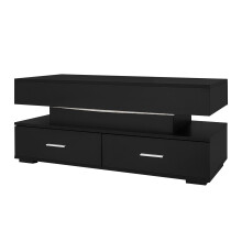 (Black, 100 x 50 x 44cm) Table basse relevable avec LED, Bluetooth, 2 tiroirs et rangement ouvert
