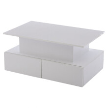 (White, 90 x 55 x 41cm) Table basse relevable avec LED, Bluetooth, 2 tiroirs et rangement ouvert