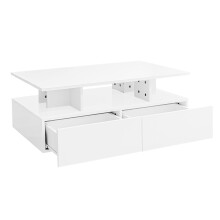(White, 90 x 55 x 41cm) Table basse avec 2 tiroirs et niches de rangement pour salon