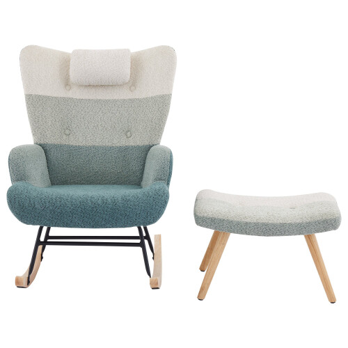 (Multicolor, 95 x 83 x 65.5cm) Fauteuil à bascule avec repose-pieds et structure renforcée