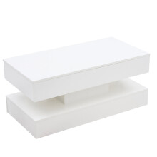 (White, 100 x 50 x 42cm) Table basse relevable avec LED, Bluetooth, 2 tiroirs et rangement ouvert