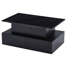 (Black, 90 x 55 x 41cm) Table basse relevable avec LED, Bluetooth, 2 tiroirs et rangement ouvert