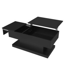 (Black, 100 x 50 x 45cm) Table basse relevable avec LED, Bluetooth, 2 tiroirs et rangement ouvert