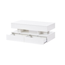 Table basse réglable 100x50x45cm LED rangement plateau relevable jusqu a 58.5cm charge 50kg blanc