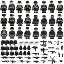 (C) Military Soldiers Black SWAT Jeeps Minifigures Toys Fit Lego