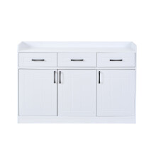 Buffet salon 120x35x80cm 3 tiroirs 3 portes etageres reglables sideboard blanc strie armoire multifonction charge 60kg