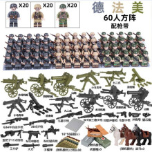(German, French and American Legion 60pcs) WWII Military Minifigures British American German Chinese Soldier Building Blocks