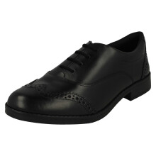 (Black, UK 3 Child) Girls Clarks Brogue Detailed Formal School Shoes Aubrie Tap - F Fit