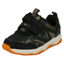 (Khaki, UK 6 Infant) Childrens PLAYPRINTS Collection By Clarks Big Cat Print Detailed Trainers Clowder Run T - F Fit