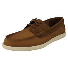 (Tan, UK 7.5) Mens Clarks Relaxed Style Lace Up Deck Shoes Bratton Boat - G Fit