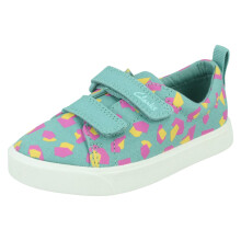 (Green, UK 8.5 Child) Childrens Clarks Hook & Loop Fastening Canvas Shoes City Bright - G Fit