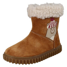 (Tan, UK 6.5 Infant) Girls Clarks Mid-Calf Bear Detail Fleece Collar Boots Cove Warm - F Fit