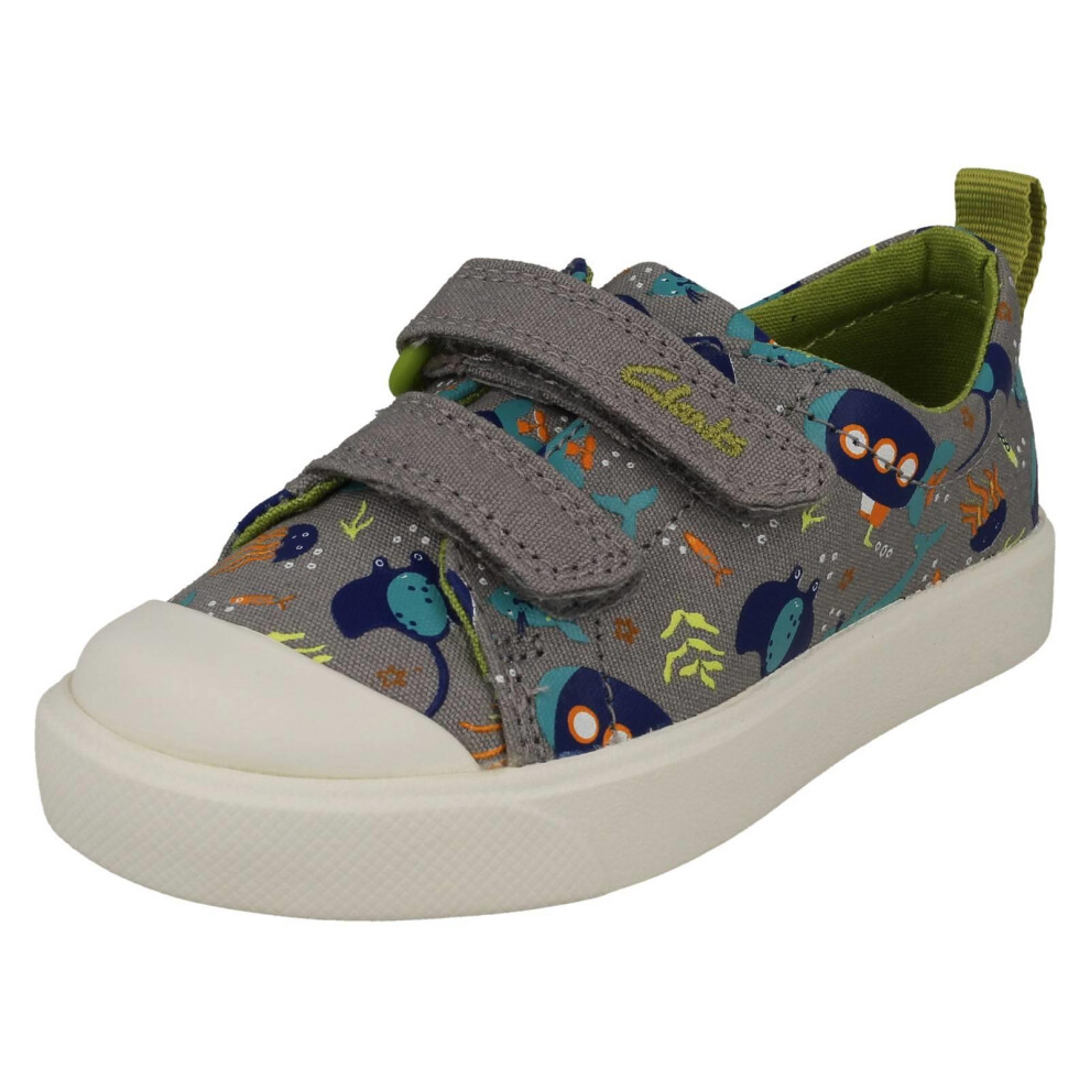 Clarks (Grey, Uk 4.5 Infant) Childrens Pattern Detailed Light Weight Canvas Shoes City Bright - F Fit