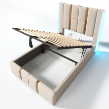 (90x200cm) Lit simple avec USB-C, LED, contrĂ´le app et rangement sans matelas