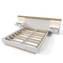 (140x200cm) Lit double avec tables LED, USB-C et ensemble chambre sans matelas