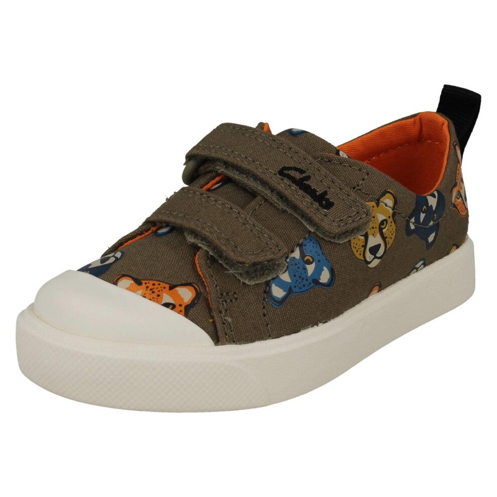 Clarks (Khaki, Uk 4 Infant) Childrens Pattern Detailed Light Weight Canvas Shoes City Bright - G Fit
