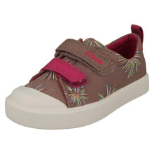 (Pink, UK 5 Infant) Childrens Clarks Pattern Detailed Light Weight Canvas Shoes City Bright - G Fit