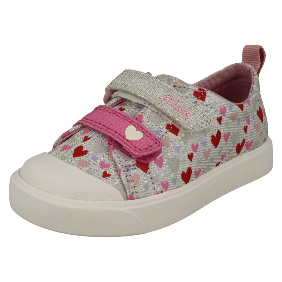 Clarks (Silver, Uk 4 Infant) Childrens Pattern Detailed Light Weight Canvas Shoes City Bright - G Fit