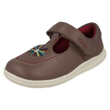 (Pink, UK 7.5 Infant) Girls Clarks Embroided Detailed T-Bar Shoes Crest Prom - F Fit