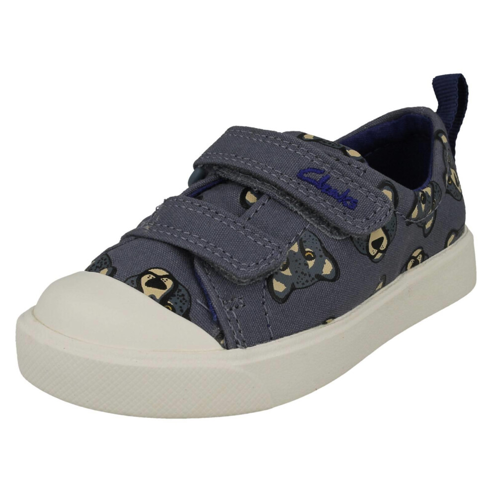 Clarks (Blue, Uk 4 Infant) Childrens Pattern Detailed Light Weight Canvas Shoes City Bright - F Fit