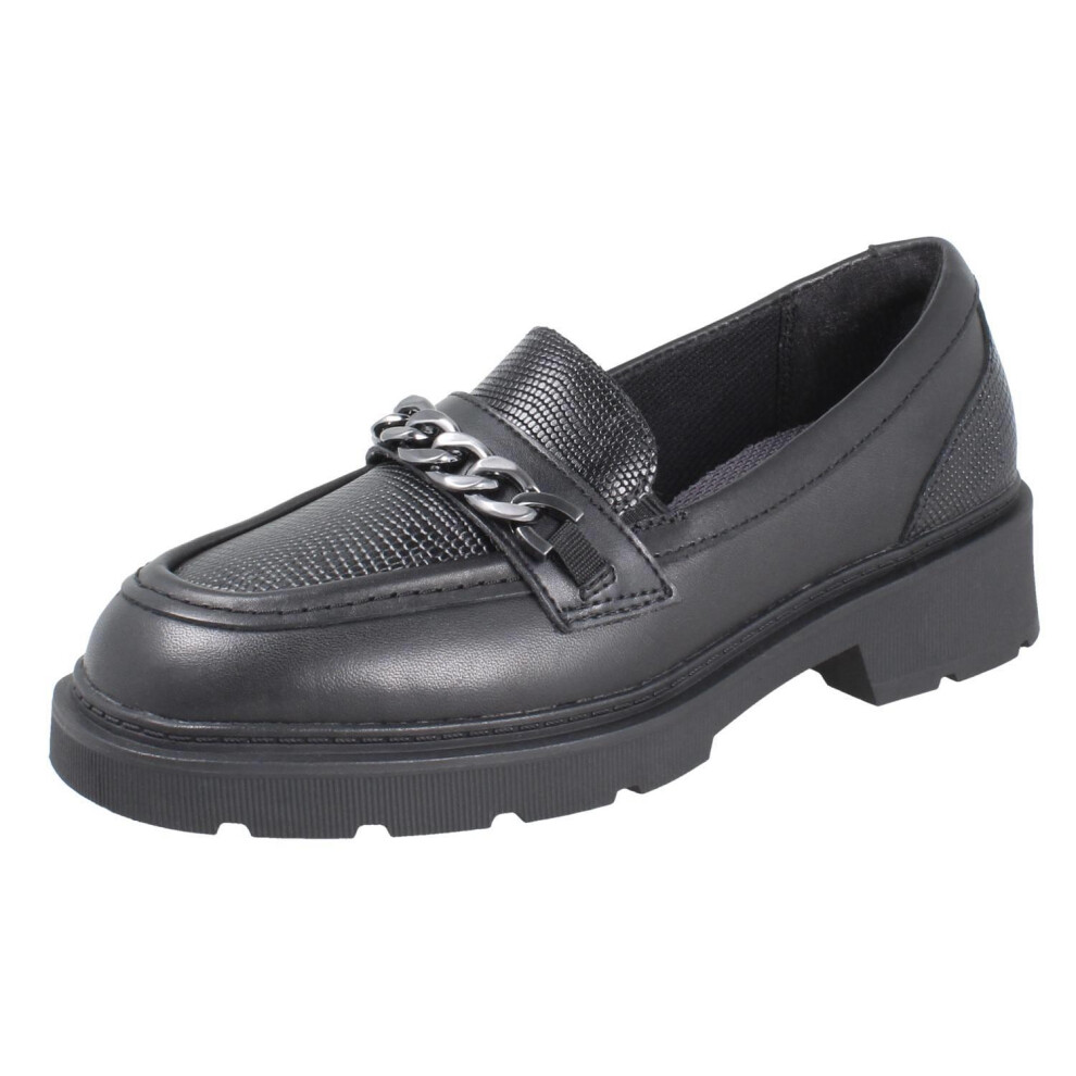 Clarks (Black, Uk 5.5 Child) Girls Chunky Square Toe Loafer School Shoes Eris Edge - F Fit
