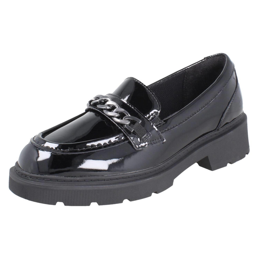 Clarks (Black, Uk 3.5 Child) Girls Chunky Square Toe Loafer School Shoes Eris Edge - F Fit
