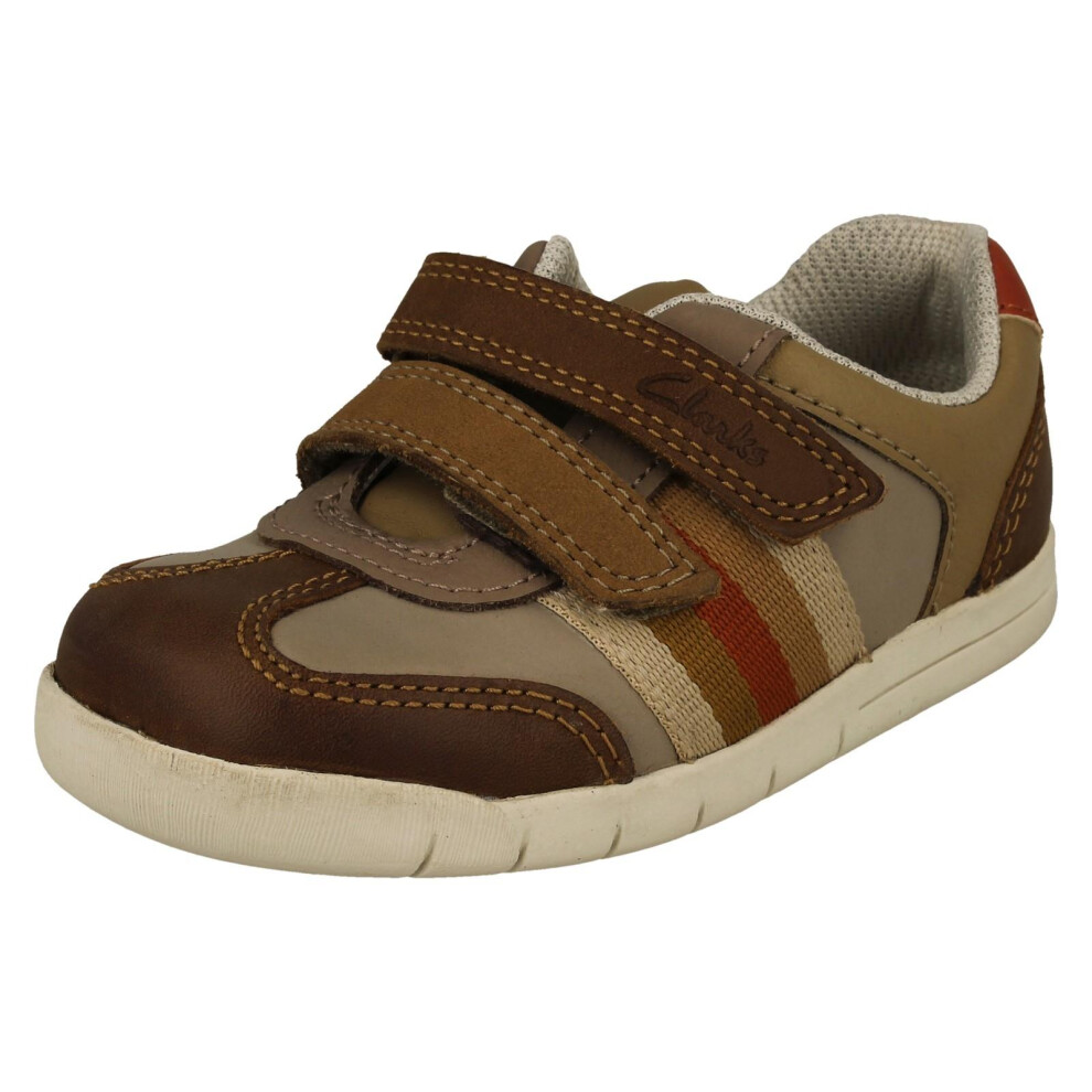 Clarks (Tan, Uk 7.5 Infant) Boys Stripe Detailed Hook And Loop Fastening Shoes Den Stripe - F Fit