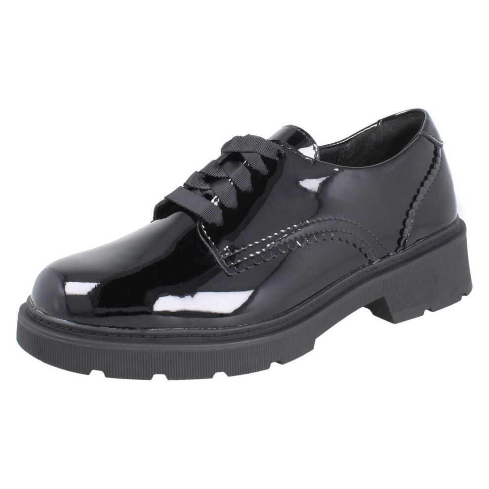 Clarks (Black, Uk 6 Child) Girls Scalloped Edge Chunky Sole School Shoes Eris Pure - F Fit