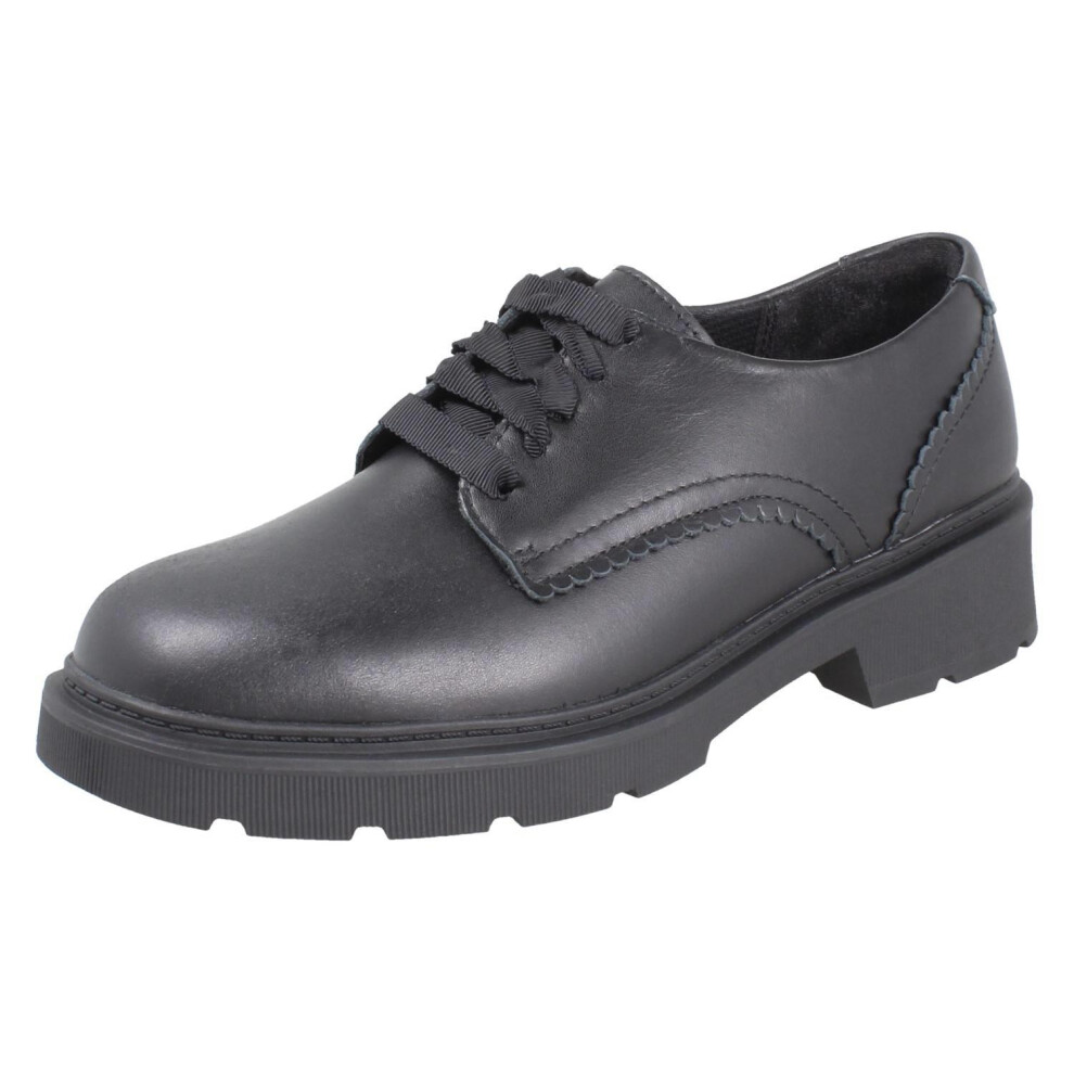 Clarks (Black, Uk 4.5 Child) Girls Scalloped Edge Chunky Sole School Shoes Eris Pure - F Fit