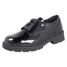 (Black, UK 6.5 Child) Girls Clarks Scalloped Edge Chunky Sole School Shoes Eris Pure - F Fit