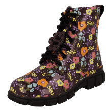(Purple, UK 9.5 Child) Girls Clarks Floral Pattern Ankle Boots Evyn Top K - G Fit