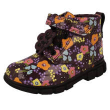 (Purple, UK 5 Infant) Girls Clarks Floral Pattern Ankle Boots Evyn Top T - F Fit