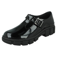 (Black, UK 13 Child) Girls Clarks Chunky Sole T-Bar School Shoes Evyn Bar K - G Fit