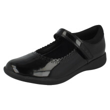 (Black, UK 2 Child) Girls Clarks Scalloped Edge Mary Jane School Shoes Etch Pure K - G Fit