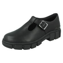 (Black, UK 6.5 Child) Girls Clarks Chunky Sole T-Bar School Shoes Evyn Bar Y - G Fit
