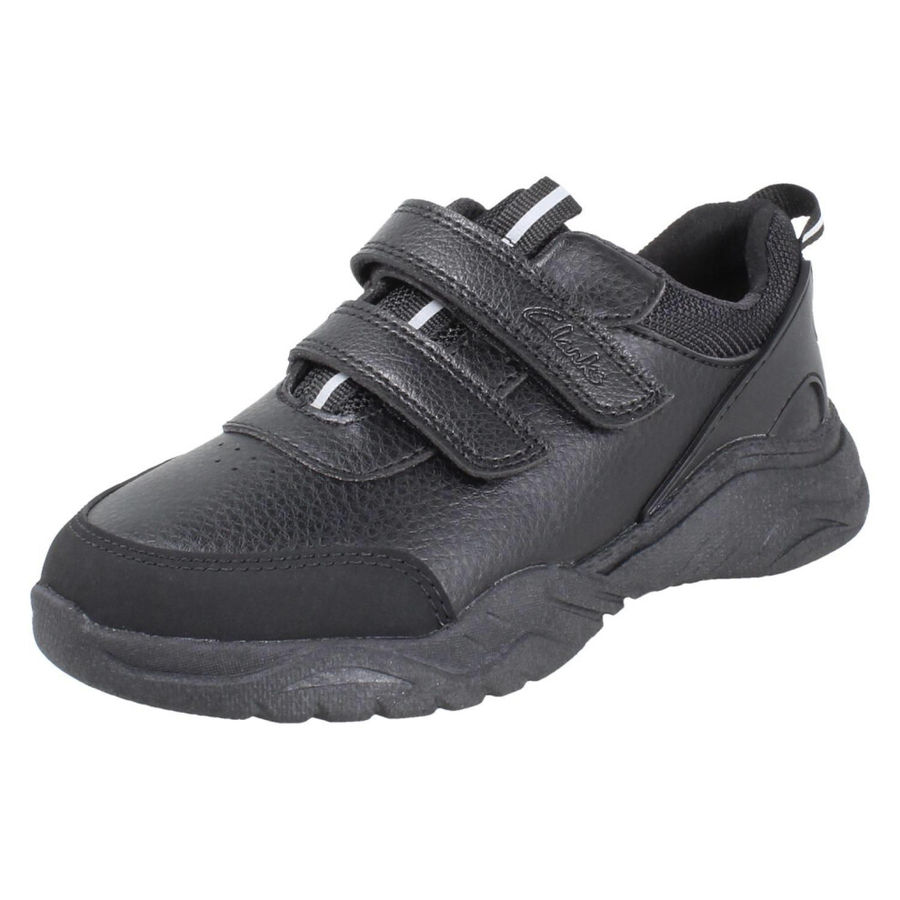 Clarks (Black, Uk 9 Child) Boys Sporty Trainer Style School Shoes Feather Shine - G Fit
