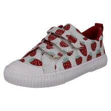 (Silver, UK 9 Child) Girls Clarks Canvas Metallic Strawberry Design Shoes Foxing Fraise - G Fit