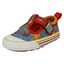 (Grey, UK 4.5 Infant) Boys Clarks Casual T-Bar Canvas Trainers Foxing Fish T - F Fit