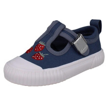 (Blue, UK 4.5 Infant) Girls Clarks Canvas Strawberry Design T-Bar Shoes Foxing Berry - F Fit