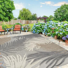 emmahome Indoor Outdoor Waterresist Rug, Garden Patio Dining Room Area Mat, Lightweight UV Resistant Indoor Area Rugs for Camping (Grey/Beige, 120x170