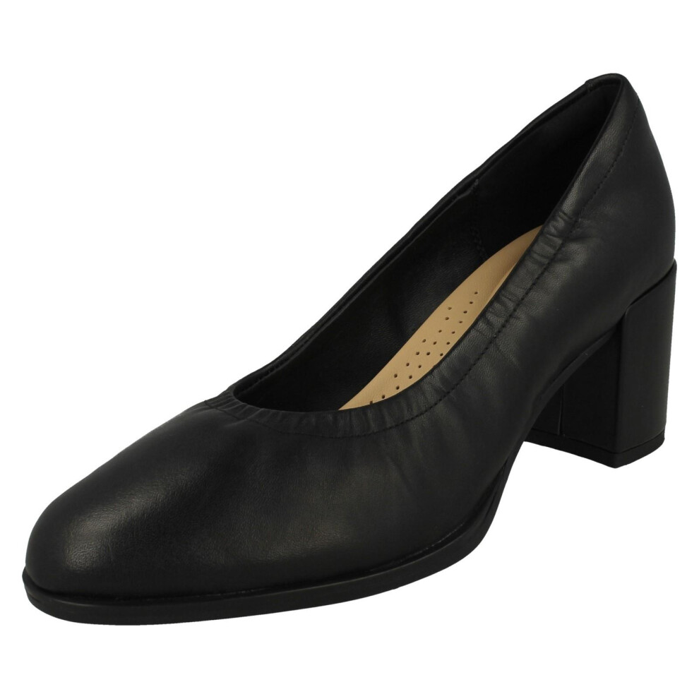 Clarks (Black, Uk 6) Ladies Slip On Block Heeled Court Shoes Freva55 Court - D Fit - Image 3
