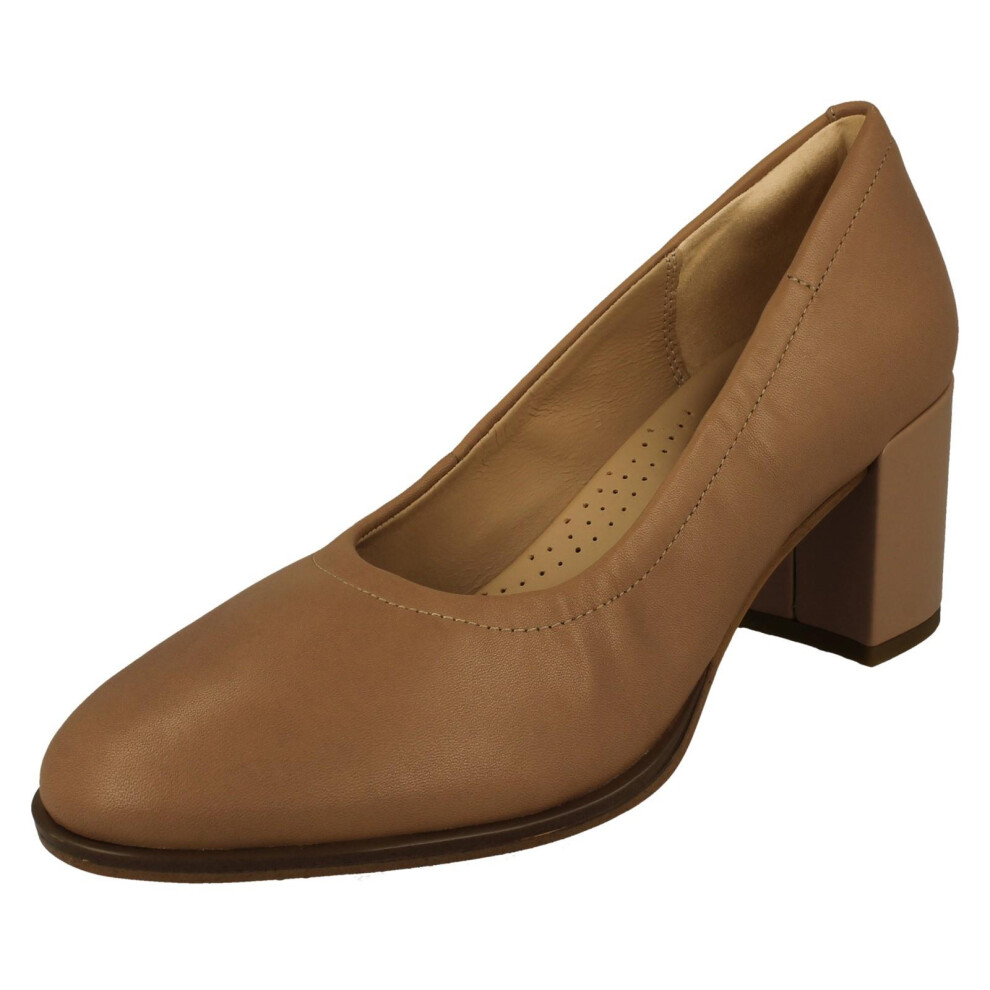 Clarks (Nude, Uk 5.5) Ladies Slip On Block Heeled Court Shoes Freva55 Court - D Fit