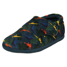 (Navy, UK 9 Child) Childrens Clarks Print Detailed Slippers Fluffy Snug T - F Fit