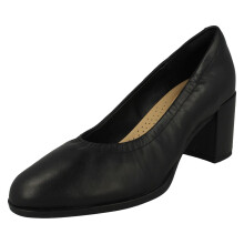 (Black, UK 6) Ladies Clarks Slip On Block Heeled Court Shoes Freva55 Court - E Fit