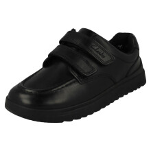 (Black, UK 6 Child) Boys Clarks Double Strap Fastening School Shoes Goal Style K - F Fit