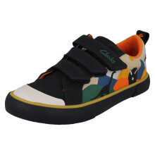 (Navy, UK 9 Child) Childrens Clarks Animal Detailed Hook & Loop Canvas Shoes Foxing Play - F Fit