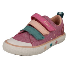(Pink, UK 7 Infant) Childrens Clarks Animal Detailed Hook & Loop Canvas Shoes Foxing Play - G Fit