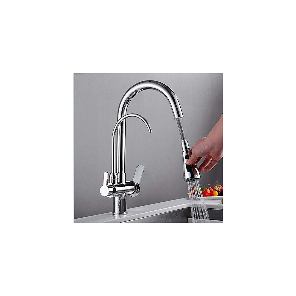 Fzhlr Brass Kitchen Tap Swivel 3 Ways Purification Faucet Drinking Tap Pure Water With Filter Pull Down Faucet Dual Handle Hot Cold Mixer Taps 6977405342360